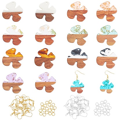 DIY Earring Making Kit, Including Flower Resin & Walnut Wood Pendants, Iron Earring Hooks & Open Jump Rings