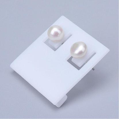 Natural Pearl Ear Studs, with Brass Pins