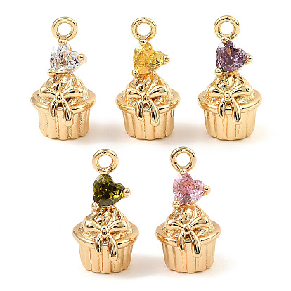 Латунные микро проложить кубического циркония подвески, сердце с подвесками для торта, реальный 18 k позолоченный