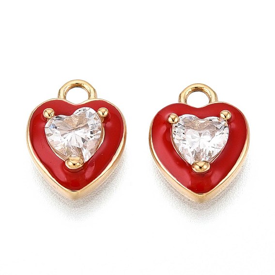 304 подвески из микро-паве из нержавеющей стали с фианитами, с эмалью, сердце, реальный 18 k позолоченный