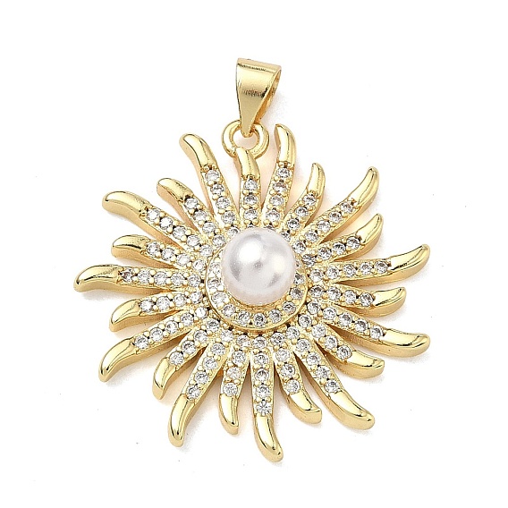 Латунные микро проложить кубического циркония подвески, с ABS имитации жемчуга, солнечные чары, без свинца и без кадмия, стойки покрытие, долговечный