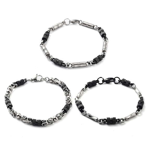 304 bracelet chaîne à maillons en acier inoxydable, couleur inox et noir
