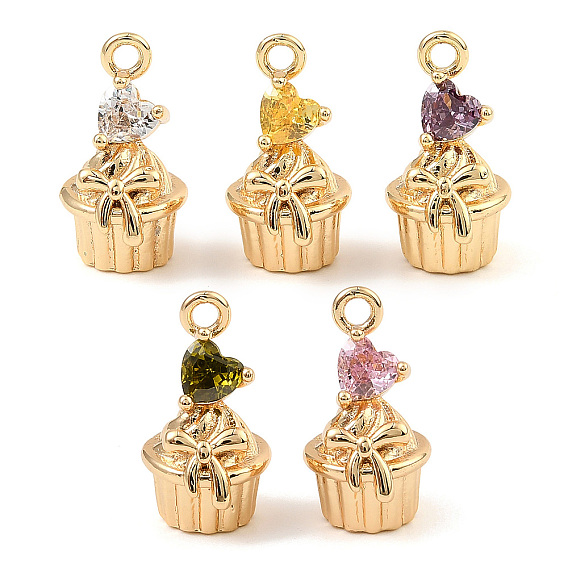 Латунные микро проложить кубического циркония подвески, сердце с подвесками для торта, реальный 18 k позолоченный