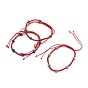 Adjustable Nylon Thread Braided Bead Bracelets, Red String Bracelets, with Round Polymer Clay Rhinestone Beads and Brass Beads