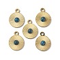 Vacuum Plating 201 Stainless Steel Natural Crazy Agate Charms, Real 18K Gold Plated, Flat Round Charms
