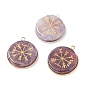 3Pcs 3 Styles Natural Amethyst Pendants, with 304 Stainless Steel Findings, Flat Round with Nordic Pagan Pattern