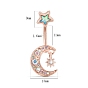 Colorful Rhinestone Moon & Star Dangle Belly Ring, Alloy Navel Ring with 316L Surgical Stainless Steel Bar for Women Piercing Jewelry