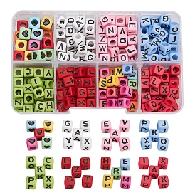 310Pcs 8 Style Opaque Acrylic Beads, Horizontal Hole, Cube