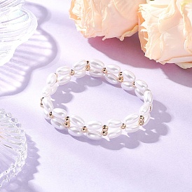 Эластичные браслеты из АБС-пластика с имитацией жемчуга и бусинами, овальные