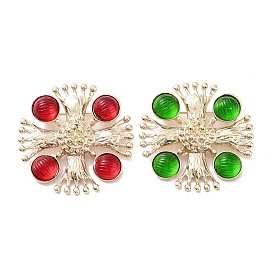 Flat Round with Cross Alloy Acrylic Brooch, Light Gold, for Women