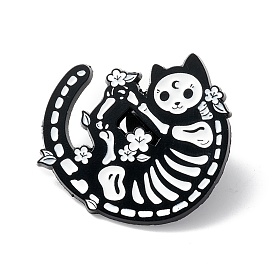 Skeleton Cat Enamel Pin, Halloween Alloy Brooch for Backpack Clothes, Electrophoresis Black