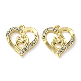 Alloy Rhinestone Pendants, Heart with Mom Charms, for Mother's Day