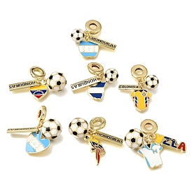 Football Theme Brass & Enamel European Dangle Charms, Large Hole Pendants, Rack Plating, Long-Lasting Plated, Cadmium Free & Lead Free, Golden