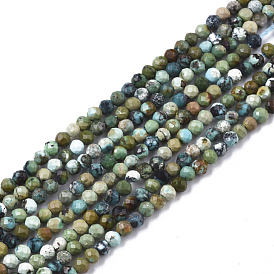 Natural Green Turquoise Beads Strands, Round, Faceted(32 Facets)