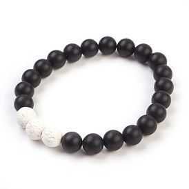 Natural Gemstone and Natural Dyed Lava Rock Stretch Bracelets, Frosted, Round