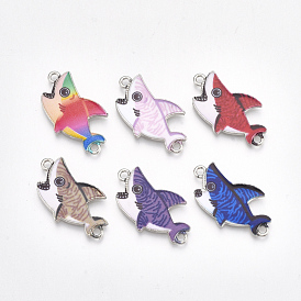 Printed Alloy Links Connectors, with Enamel, Shark, Platinum
