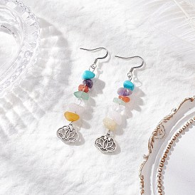 Серьги-подвески из натуральных и синтетических камней чакры, с 304 крючками для сережек из нержавеющей стали и подвесками из сплава лотоса