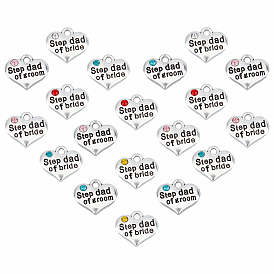 ARRICRAFT 42Pcs 7 Style Wedding Theme Antique Silver Tone Tibetan Style Alloy Heart with Step Dad of Bride Rhinestone Charms, Cadmium Free & Lead Free