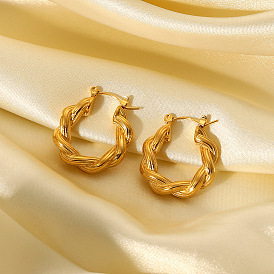18K Gold Plated Stainless Steel Twisted Rope C-shaped Earrings for Women