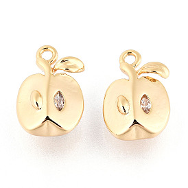 Латунные микропаве прозрачные подвески с фианитом, яблочные прелести, без никеля 