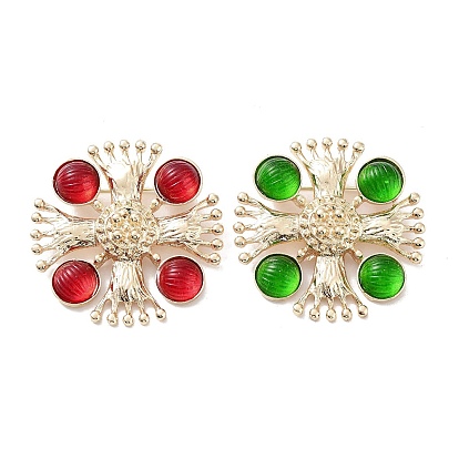 Flat Round with Cross Alloy Acrylic Brooch, Light Gold for Women