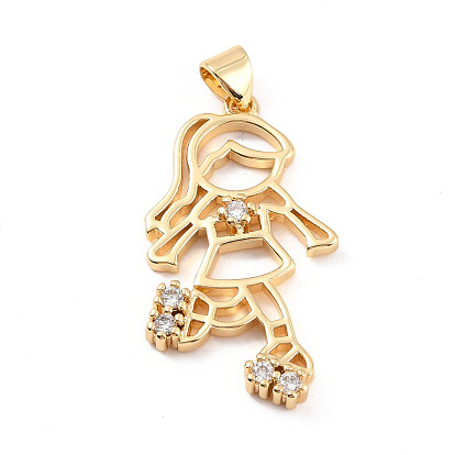 Rack Plating Brass Micro Pave Cubic Zirconia Pendants, Cadmium Free & Lead Free, Human