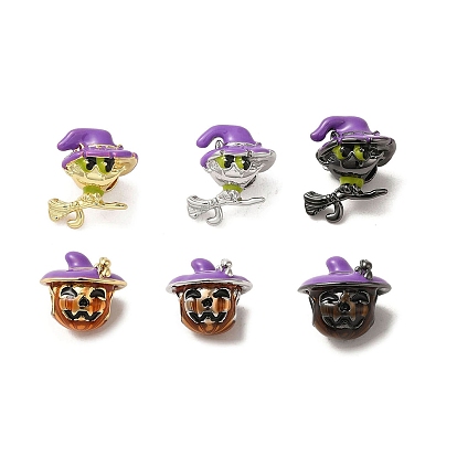 Halloween Brass Enamel European Beads, Large Hole Beads, Witch & Pumpkin