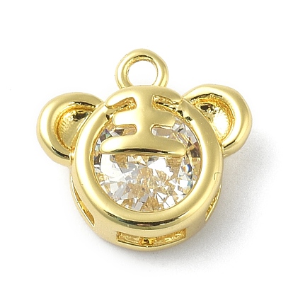 Brass Clear Cubic Zirconia Pendants, Tiger Head