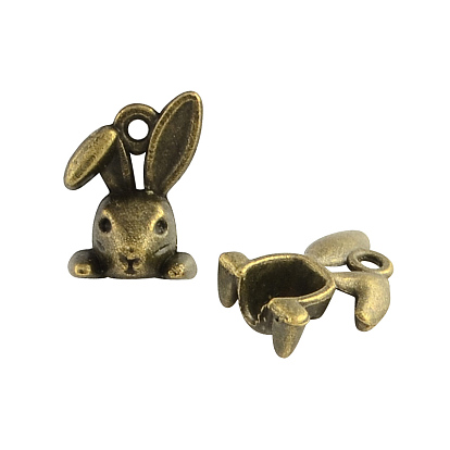 Tibetan Style Alloy Rabbit Charms, Bunny Pendants, Cadmium Free & Lead Free, 14x10x4.5mm, Hole: 2mm, about 1250pcs/1000g