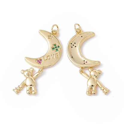Реечное покрытие латунь микро паве разноцветные подвески из кубического циркония, с целью перехода в кольце, без кадмия, без никеля и без свинца, луна с медведем и слово любовь