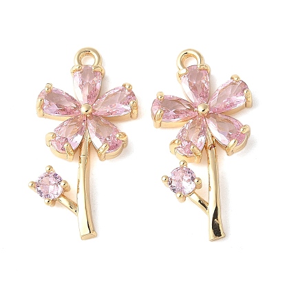 Латунные микро проложить кубического циркония подвески, цветок, розовый жемчуг