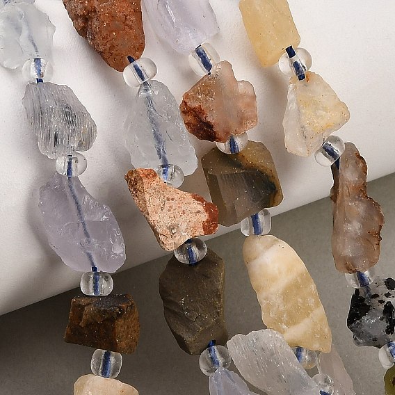 Natural Mixed Stone Beads Strands, Raw Rough, Nuggets, with Seed Beads
