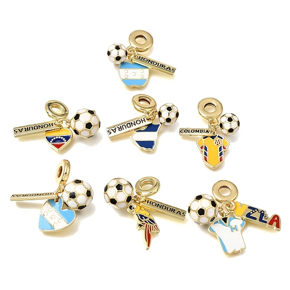 Football Theme Brass & Enamel European Dangle Charms, Large Hole Pendants, Rack Plating, Long-Lasting Plated, Cadmium Free & Lead Free, Golden