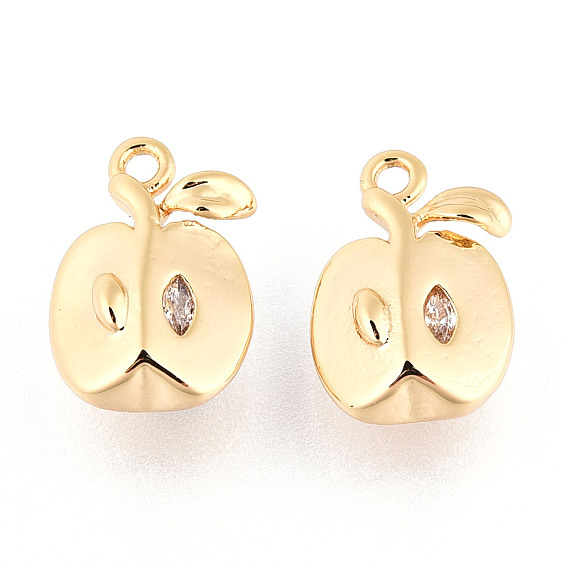 Латунные микропаве прозрачные подвески с фианитом, яблочные прелести, без никеля 