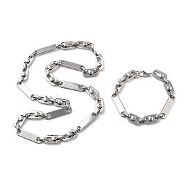 Anti-Tarnish 201 Stainless Steel Oval Link Chain Necklace & Bracelets Set, 304 Stainless Steel Clasp Jewelry Set for Men Women