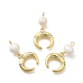 Латунные микро проложить кубического циркония подвески, стойки покрытие, долговечный, без кадмия и без свинца, реальный 18 k позолоченный, с натуральной жемчужиной