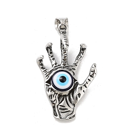 304 Stainless Steel Pendants, with Glass, Hand with Evil Eye Charm