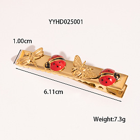 Божья коровка 304 заколки для волос из кожи аллигатора из нержавеющей стали с эмалью для женщин, реальный 18 k позолоченный