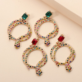 Sparkling Serpent Earrings: Unique Alloy Studs with Striking Color Contrast and Dazzling Gems for Women