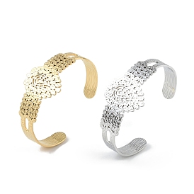 304 Stainless Steel Hollow Leaf Open Cuff Bangles for Women