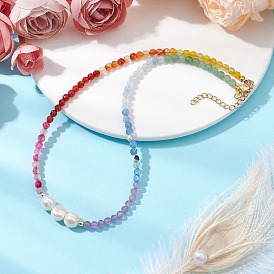4Мм граненые круглые ожерелья из окрашенных натуральных бусин агата, сердолика, зеленого авантюрина, аквамарина и аметиста для чакры, ожерелья из натурального пресноводного жемчуга для женщин