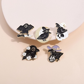 Gothic Raven Zinc Alloy Brooch, Halloween Crow Enamel Pins