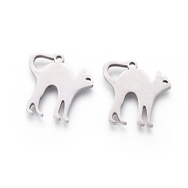 201 Stainless Steel Kitten Pendants, Hand Polished, Cat with Arched Back Shape