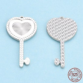 925 Sterling Silver Pendants, Heart Skeleton Key Charms