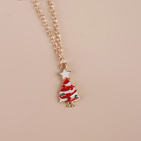 Cartoon Snow-Covered Red Christmas Tree Pendant Necklace for Festive Season