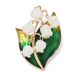 Convallaria Majalis Enamel Pins, Alloy Resin Lapel Pins for Clothes, Golden
