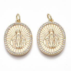 Micro cuivres ouvrent pendentifs zircone cubique, ovale avec sainte vierge, sans nickel, clair