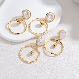 304 из нержавеющей стали болтаться серьги, с ABS имитации жемчуга, реальный 18 k позолоченный