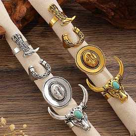 4 шт. синтетические бирюзовые манжеты с открытыми кольцами, с фурнитурой сплавочной тибетского стиля