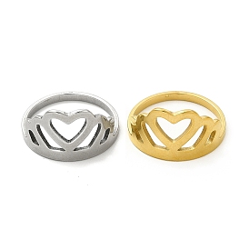 201 Stainless Steel Finger Rings, Hollow Out Heart Crown Wide Band Rings for Women